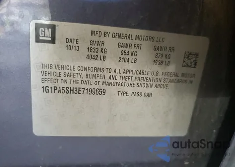 2014 Chevrolet Cruze Ls from USA, damaged, VIN 1G1PA5SH3E7199659